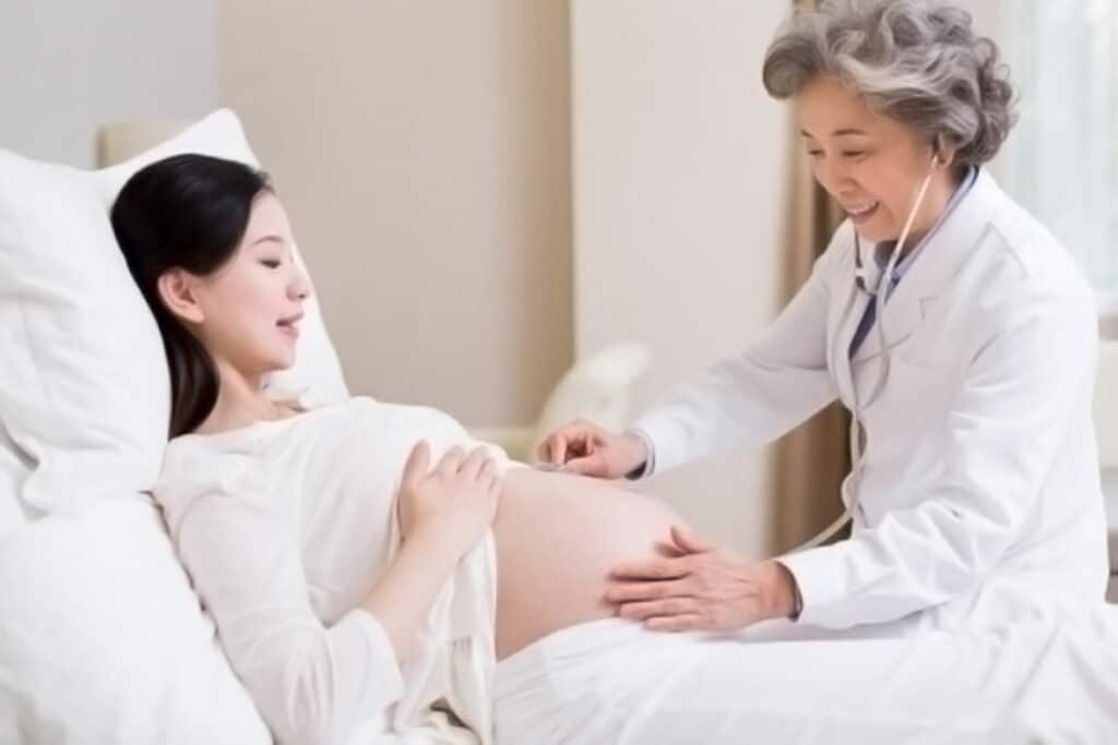 Mère enceinte étant examinée par le docteur médical de Beike